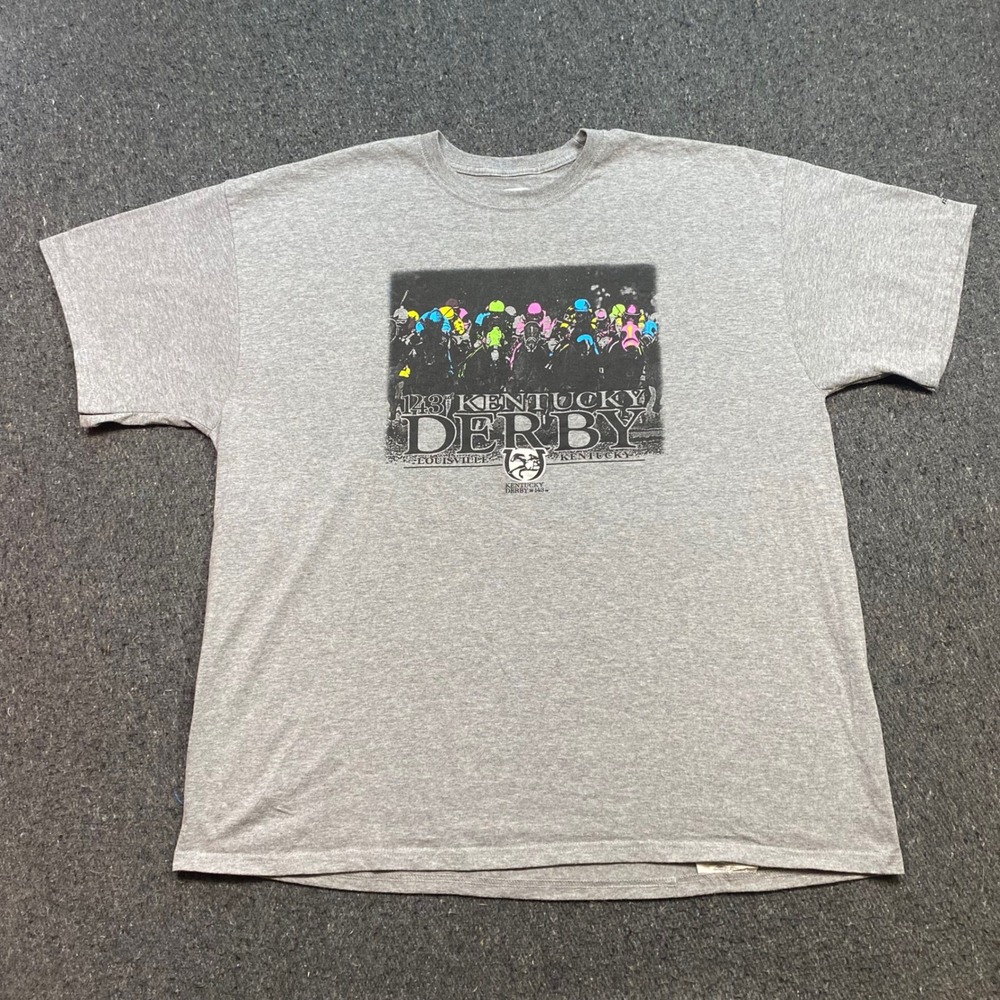 Russell Athletic Kentucky Derby 143 TShirt Sz XXL Mens Gray Neon Horse Graphic